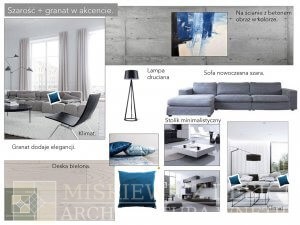 Salon szarość i&nbsp;granat inspiracje projektowanie wnętrz