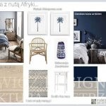 Sypialnia granatowa, Inspiracje moodboards projektowanie wnętrz. Projektant wnętrz Miśkiewicz Design